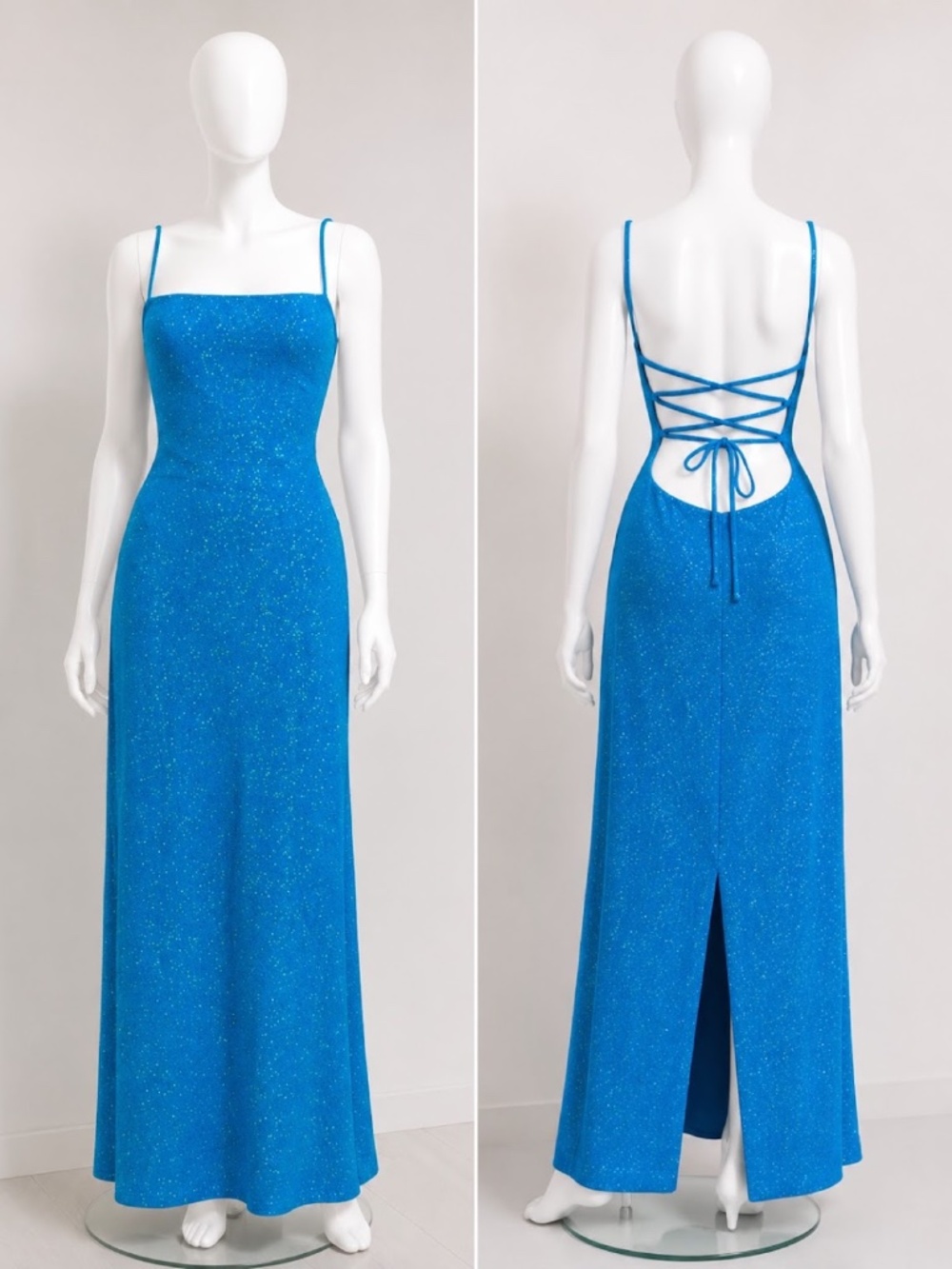 City Triangles Vintage 90's Blue Glitter Vintage Maxi Gown Formal Dress Size L